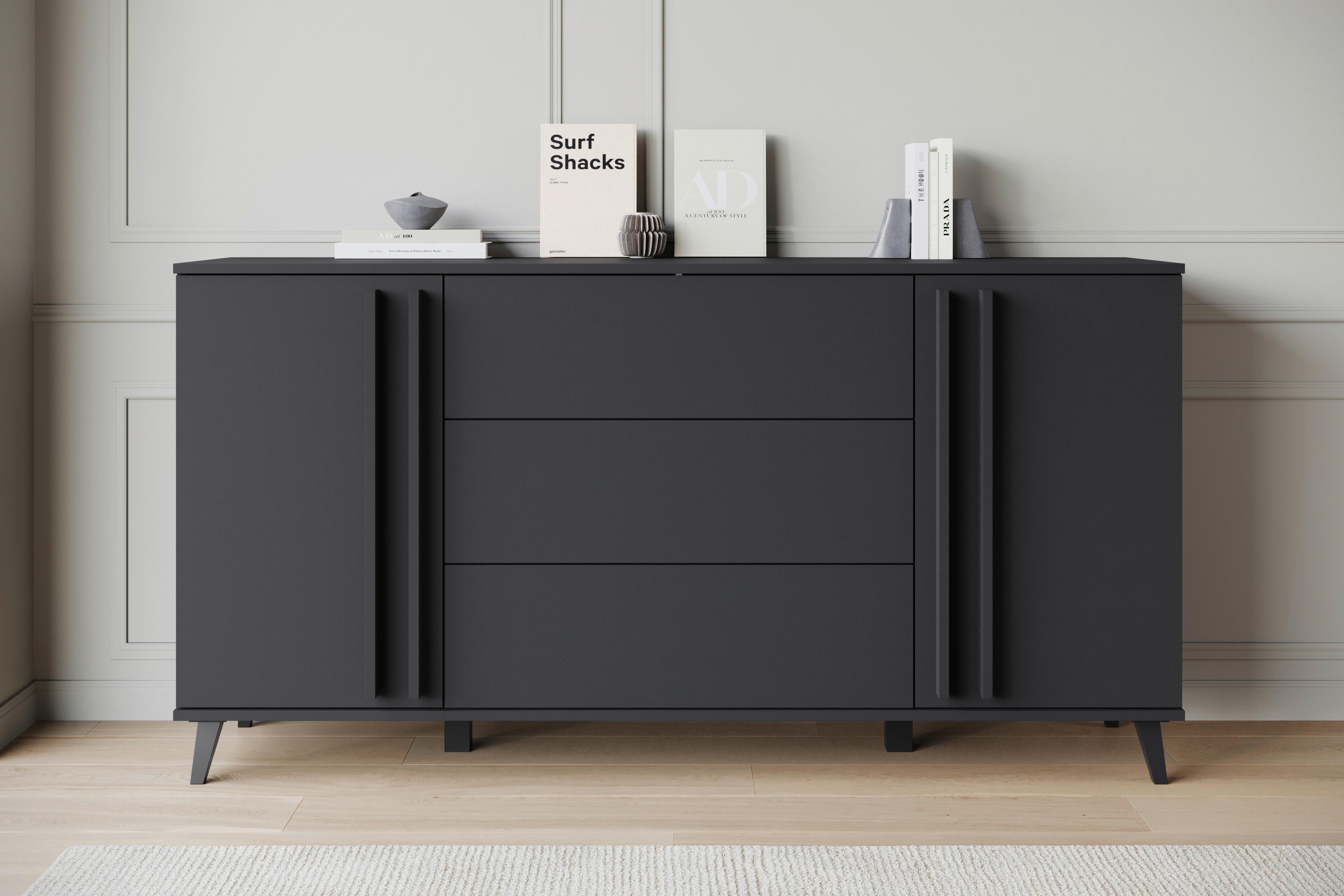 Sideboard 156cm Helsinki 150 Schwarz - Schwarz, Trend, Holzwerkstoff (150/77,8/39,5cm) - P & B