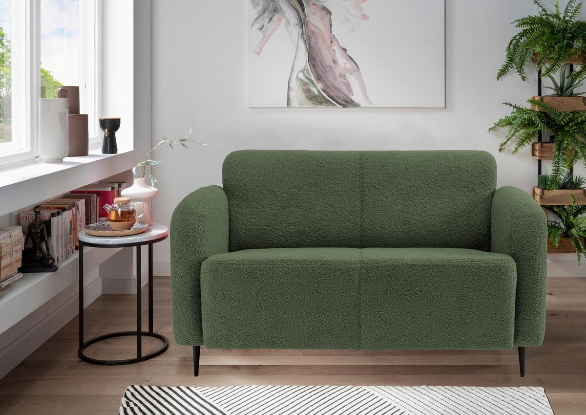 2-Sitzer-Sofa Marone Dunkelgrün Teddystoff - Dunkelgrün/Schwarz, MODERN, Textil (140/76/90cm) - Livetastic