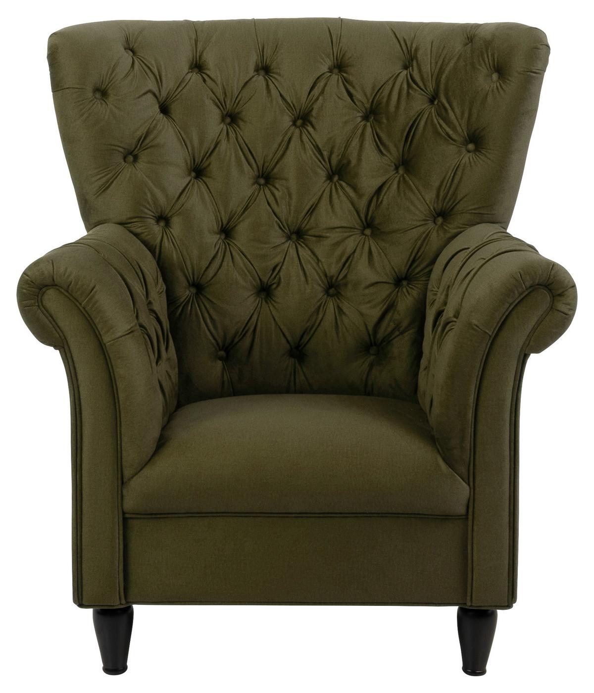 Ohrensessel Cupido - Schwarz/Olivgrün, Design, Textil (96/112/86cm) - MID.YOU