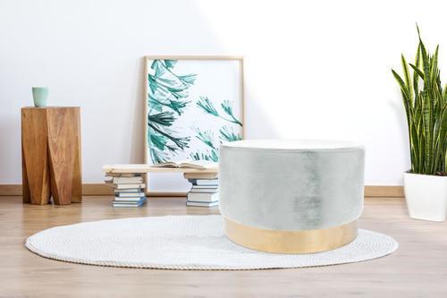 Pouf Samt Weiß/Goldfarben DxH: ca. 55x43 cm - Goldfarben/Weiß, Basics, Holz/Holzwerkstoff (55/43cm) - Kayoom