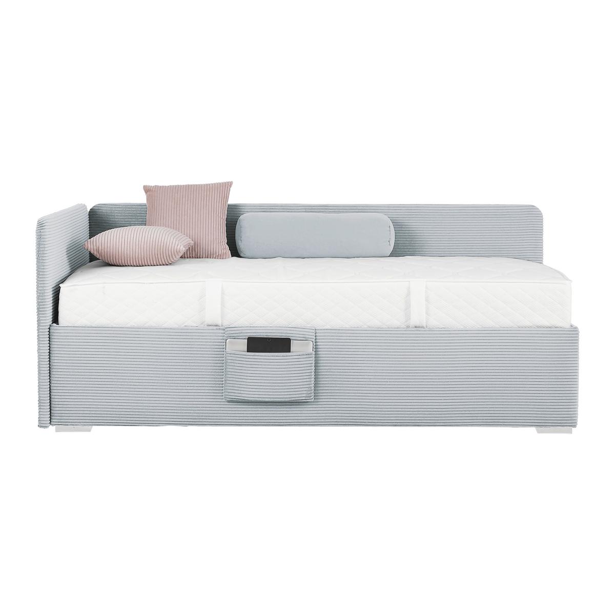 Posteľ Remi s bočnicami 90x200, poťah sivomodrý - sivomodrá/prírodná farba, Konventionell, drevo/textil (90/200cm)