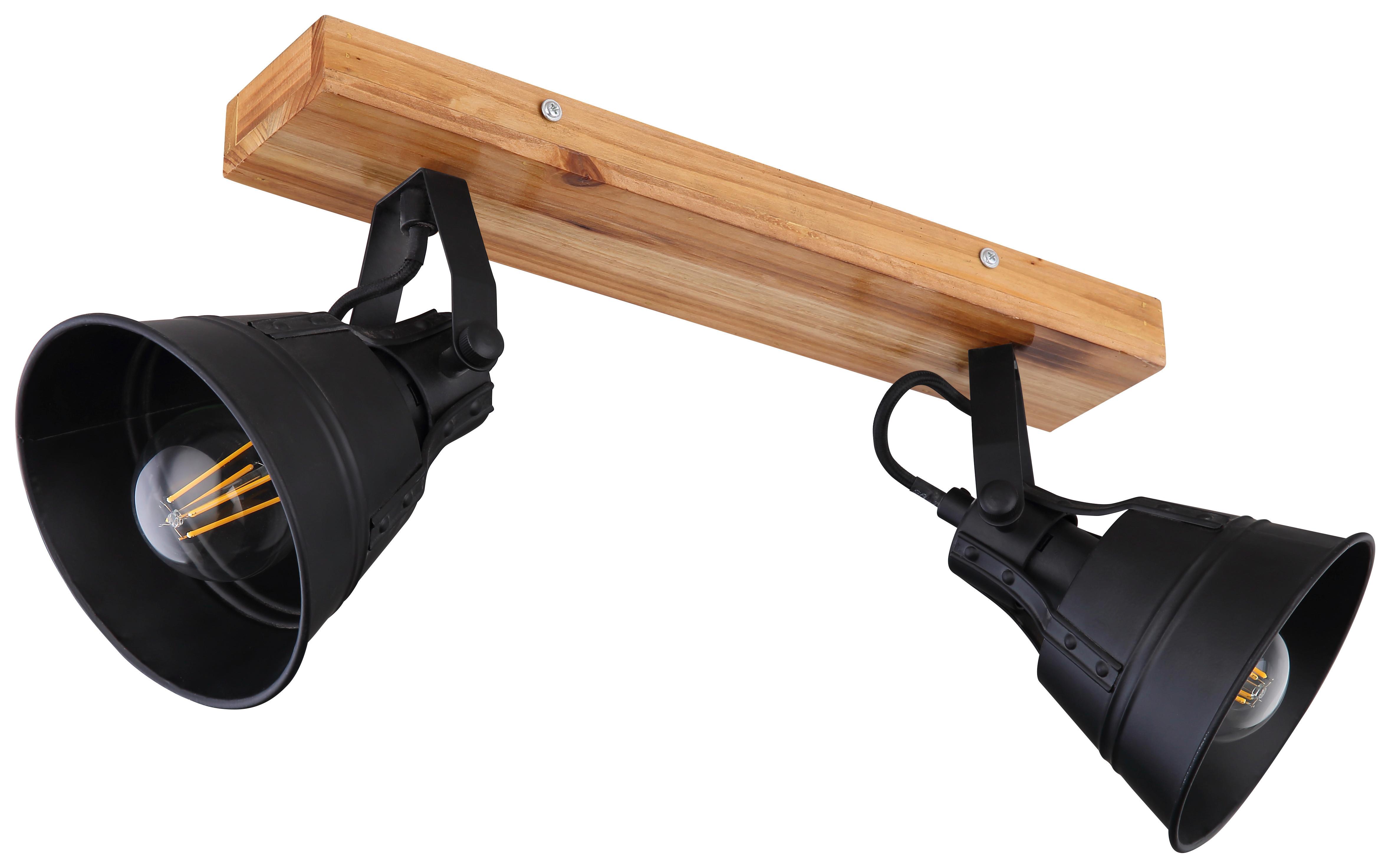 Strahler Günther 2-flammig Verstellbar L: 38 Cm - Goldfarben/Schwarz, Natur, Holz/Metall (38/24cm) - Globo