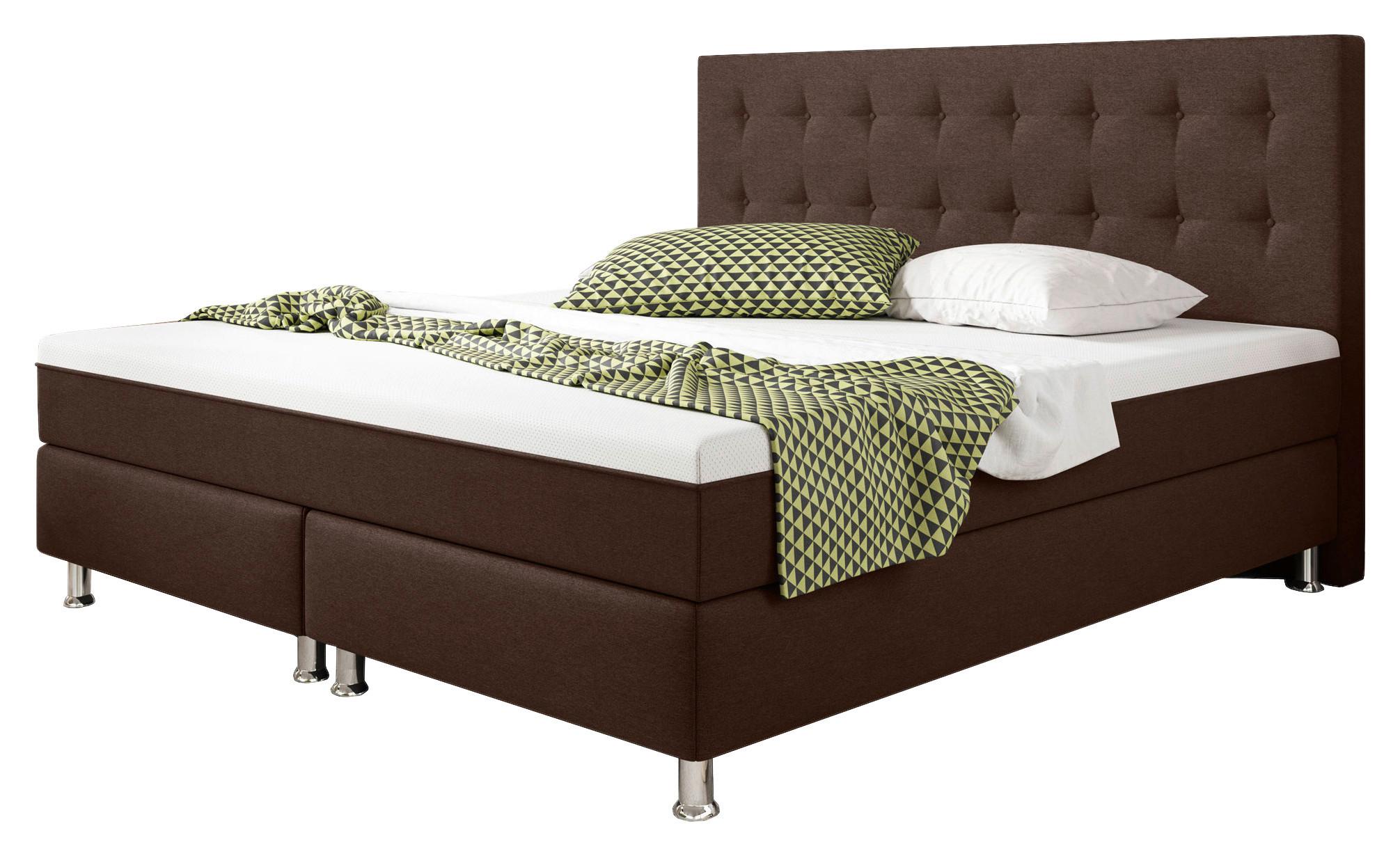 Boxspringbett Mit Topper 180x200 Köln Plus - Silberfarben/Braun, KONVENTIONELL, Textil (180/115/210cm) - MID.YOU