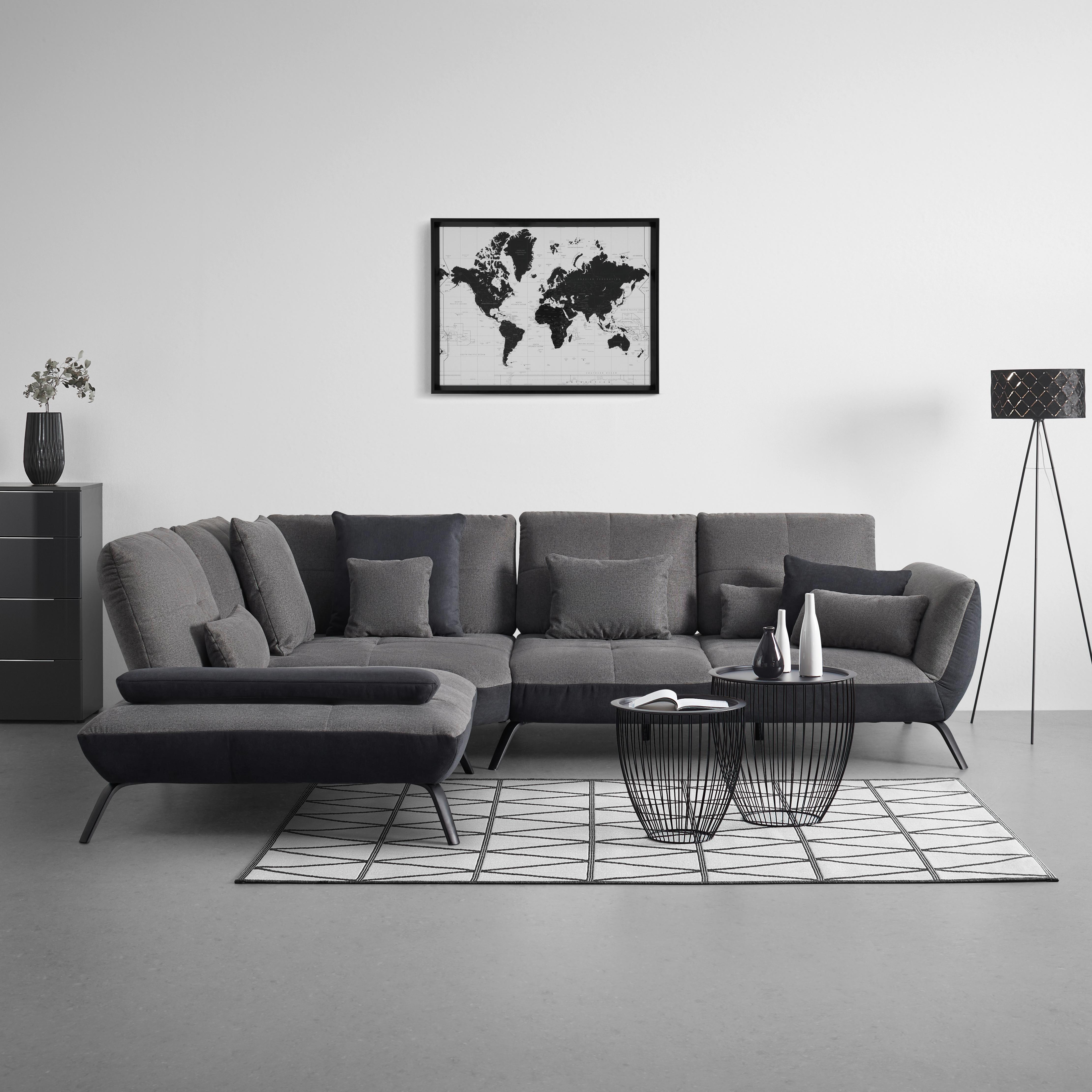 TRENDY, ľavá, antracitová, s 3 bedrovými vankúšmi - čierna/antracitová, Modern, kov/kompozitné drevo (250/93/310cm) - Premium Living