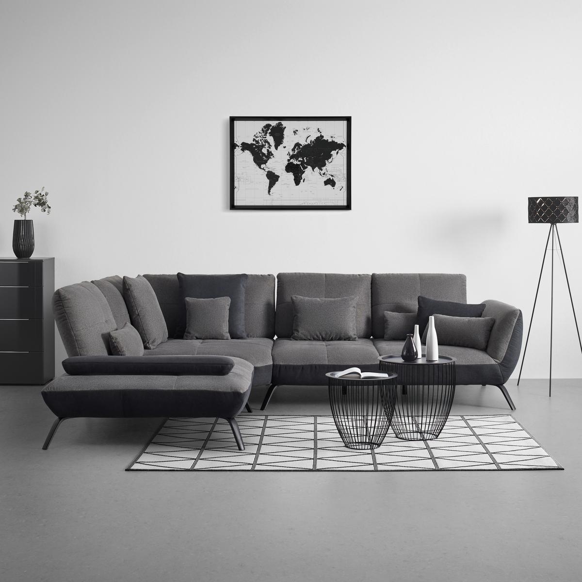 TRENDY, ľavá, antracitová, s 3 bedrovými vankúšmi - čierna/antracitová, Modern, kov/kompozitné drevo (250/93/310cm) - Premium Living