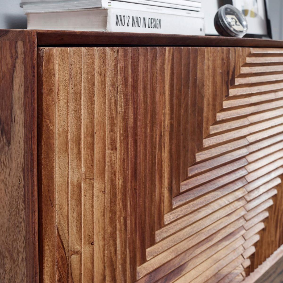 Sideboard Sheesham Sheeshamfarben B: 148 cm - Sheeshamfarben/Schwarz, Design, Holz (148/72/40cm) - MID.YOU