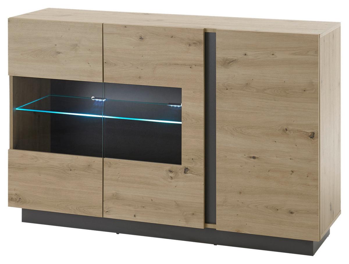 Sideboard Clair Grau/Eiche Dekor B:138cm - Eiche Artisan/Grau, Design, Glas/Holzwerkstoff (138/91/40cm) - MID.YOU