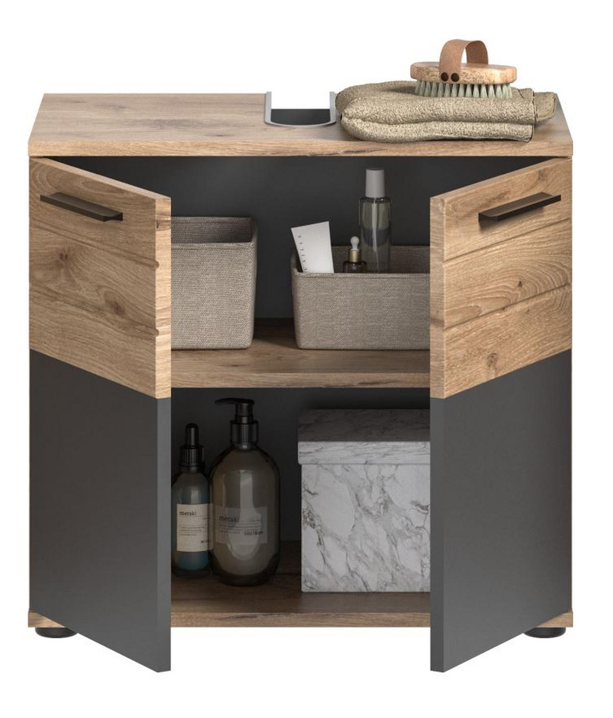 Waschbeckenunterschrank Mason B: 60 Cm Eichefarben - Eichefarben/Schwarz, MODERN, Holzwerkstoff (60/56/34cm) - MID.YOU
