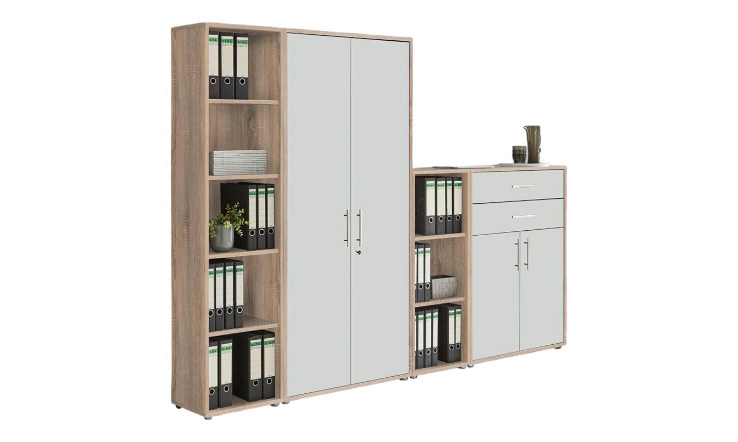 Aktenschrank Office Edition Weiß/Eiche Dekor B: 257cm - Eichefarben/Weiß, MODERN, Holzwerkstoff (257/185,6/33cm) - MID.YOU