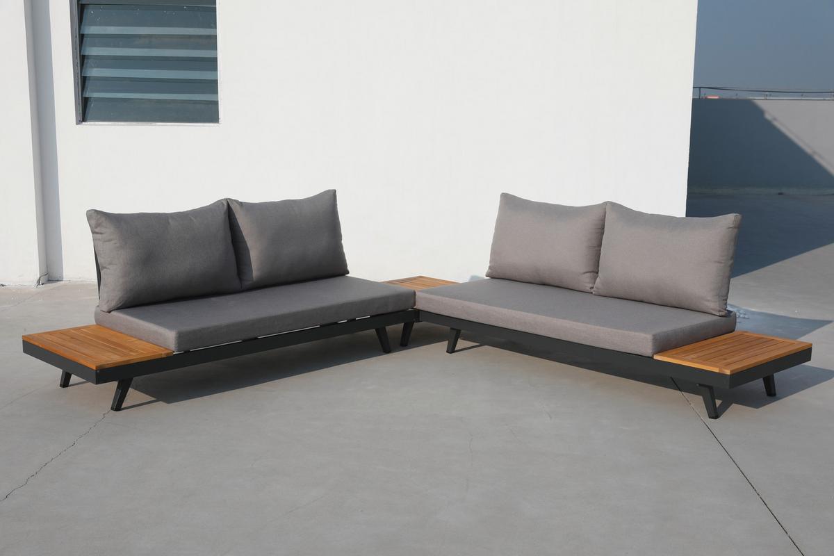 Loungegarnitur 3-Tlg. Naxos Holz/Metall/Textil mit Kissen - Anthrazit/Silberfarben, Basics, Holz/Textil (175/175cm) - Gardenson