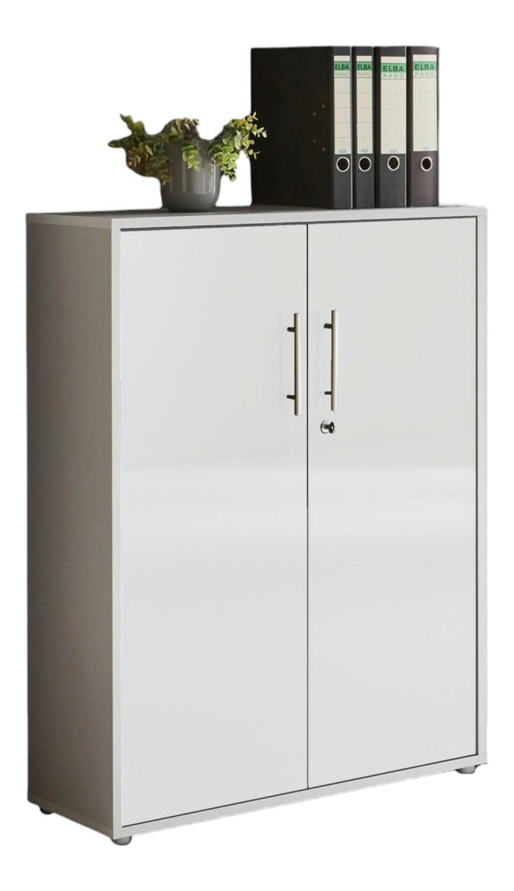 Aktenschrank Versperrbar Holzwerkstoff Grau B: 84,5 Cm - Weiß Hochglanz/Grau, MODERN, Holzwerkstoff (84,5/114/33cm) - MID.YOU