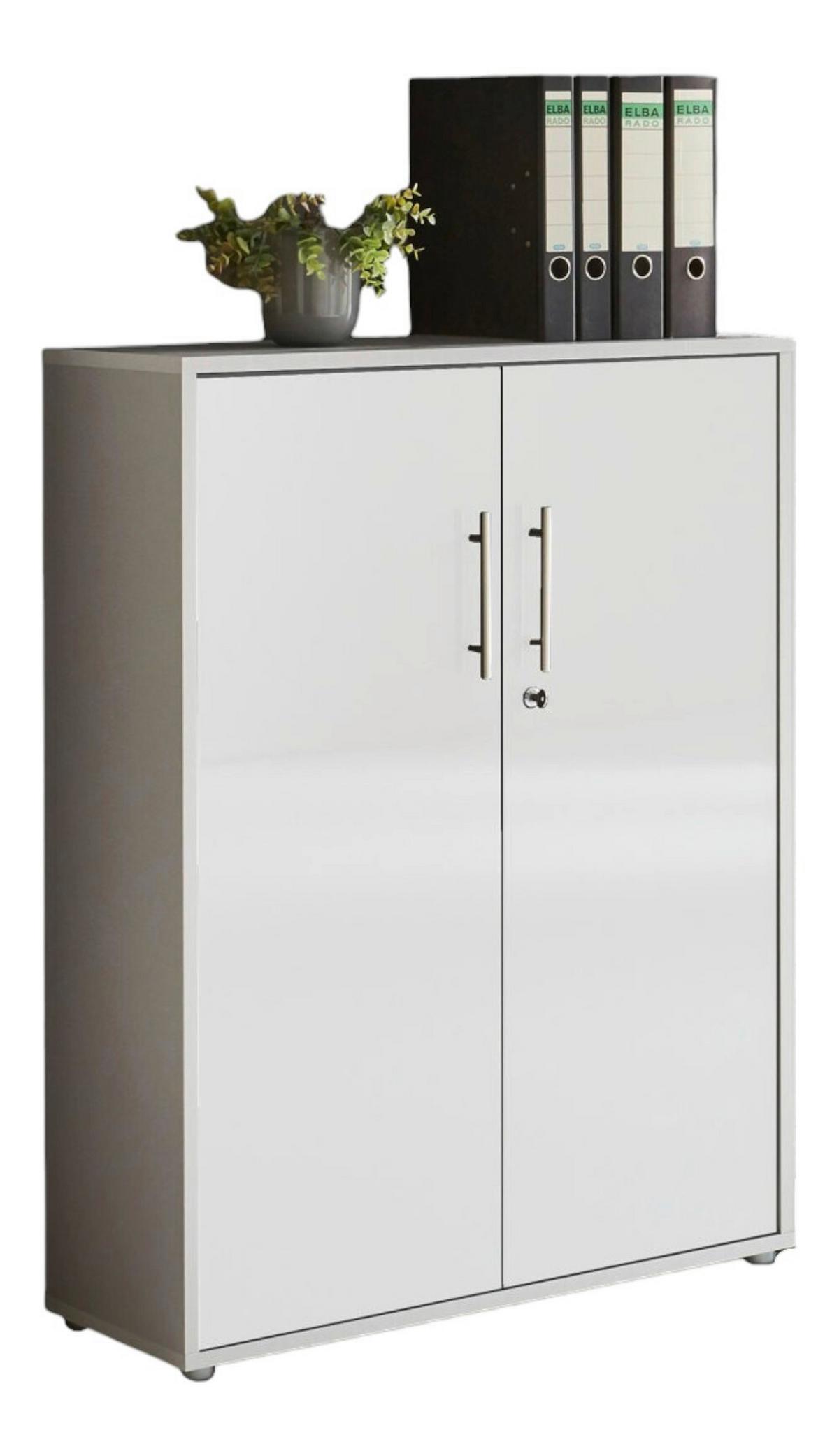 Aktenschrank versperrbar Holzwerkstoff Grau B: 84,5 cm - Weiß Hochglanz/Grau, MODERN, Holzwerkstoff (84,5/114/33cm) - MID.YOU