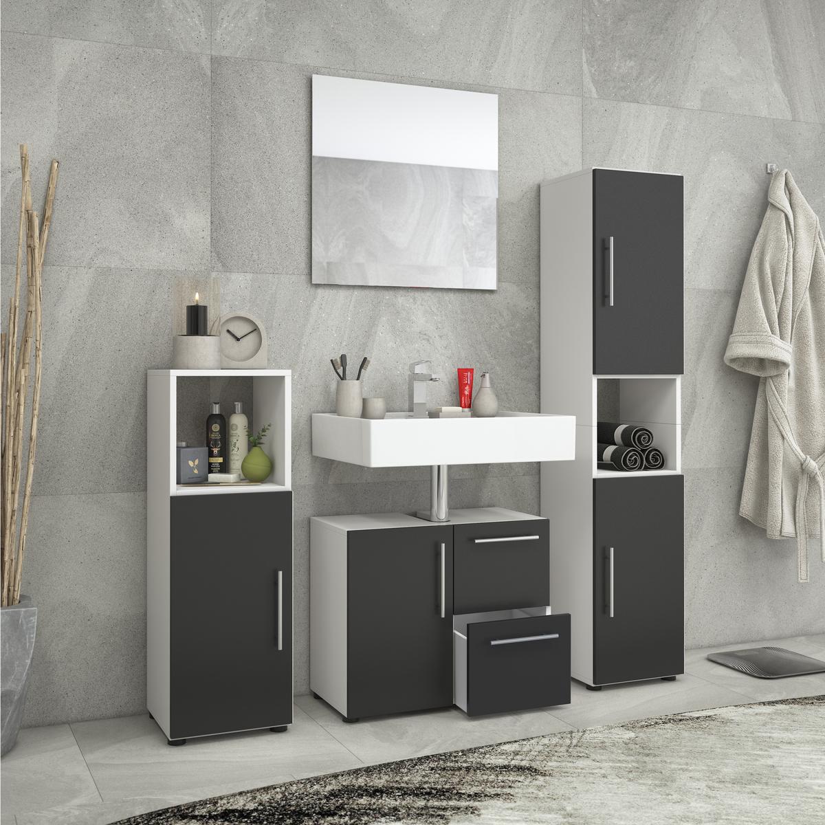 Badmöbel-set 4-tlg. Flandu B: 123 Cm Schwarz/weiß - Schwarz, KONVENTIONELL, Holzwerkstoff (120cm) - MID.YOU