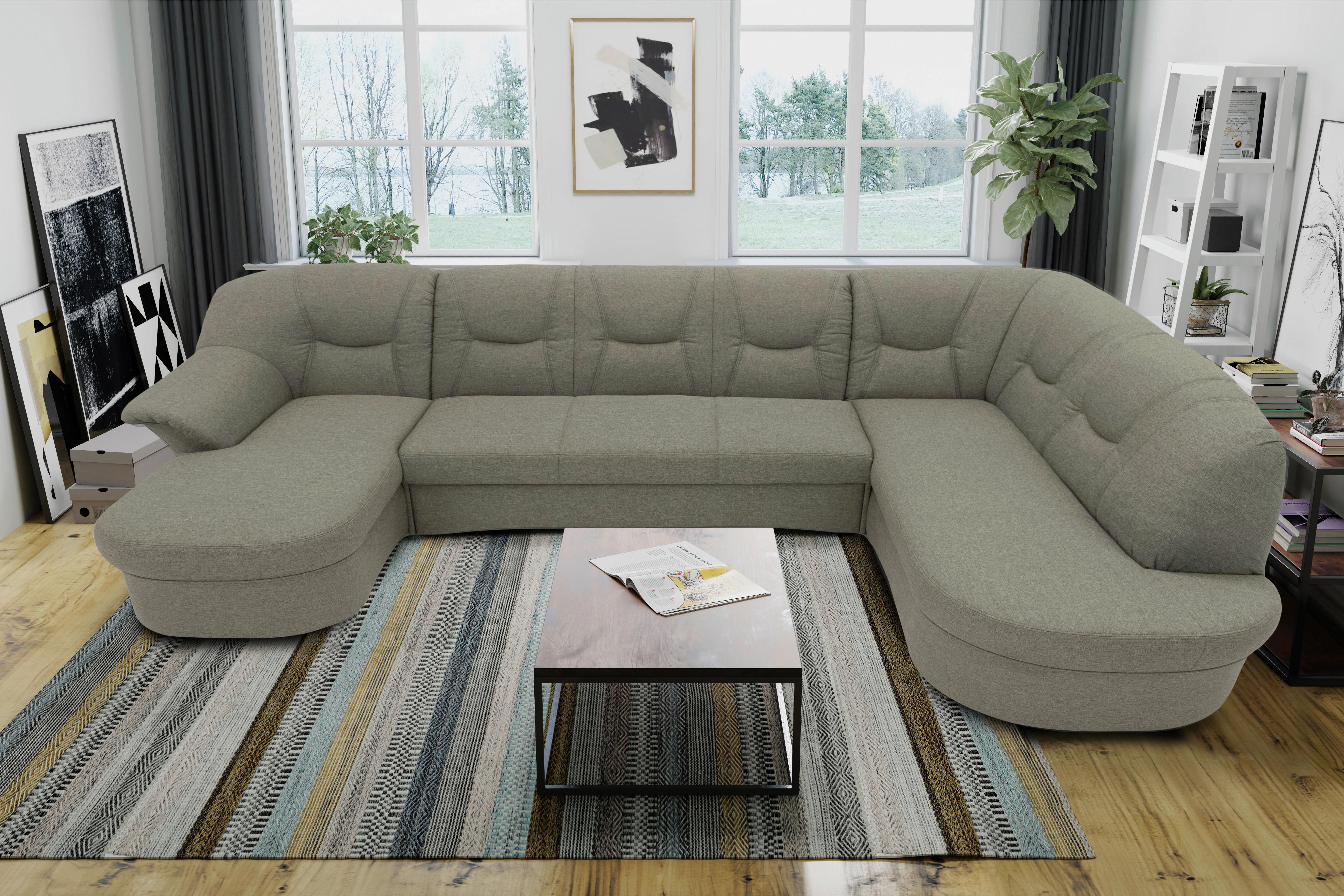 Wohnlandschaft Sarafina Mit Schlaffunktion Grau Mikrofaser - Graubraun/Schwarz, KONVENTIONELL, Textil (146/295/180cm) - MID.YOU