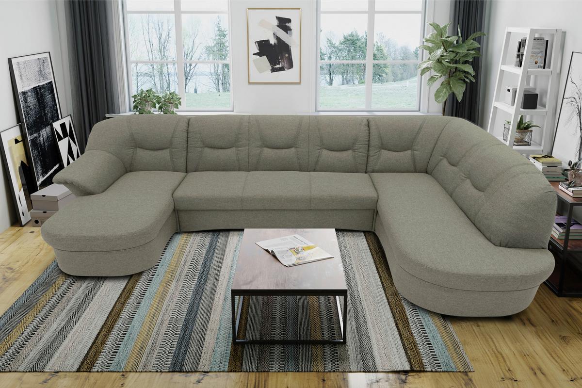 Wohnlandschaft Sarafina Mit Schlaffunktion Grau Mikrofaser - Graubraun/Schwarz, KONVENTIONELL, Textil (146/295/180cm) - MID.YOU
