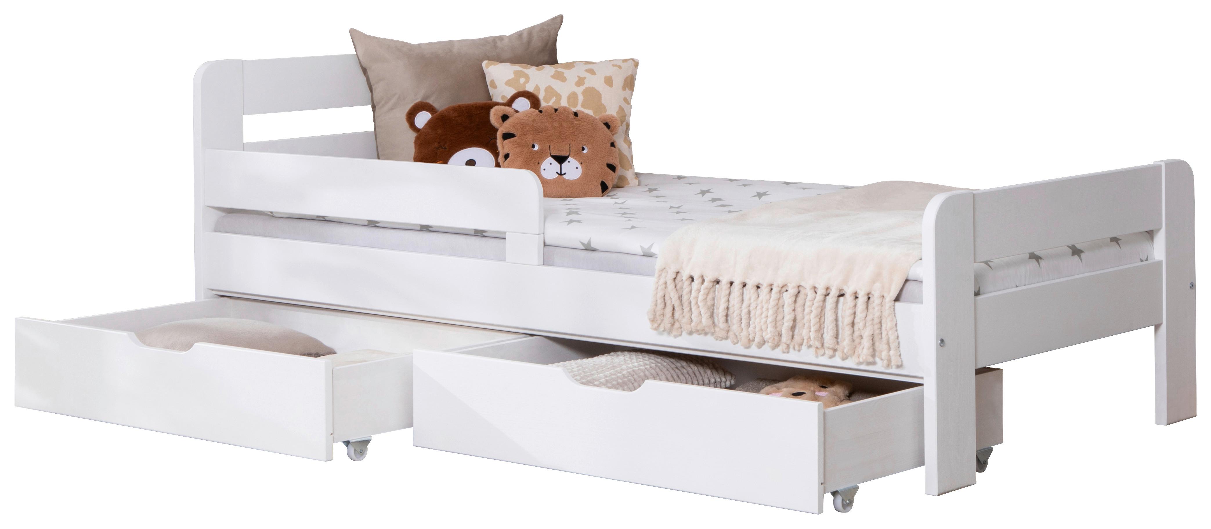 Bett Bennet Weiß Inkl. Zubehör, 90x200 Cm - Weiß/Naturfarben, MODERN, Holz/Textil (90/200cm) - MID.YOU