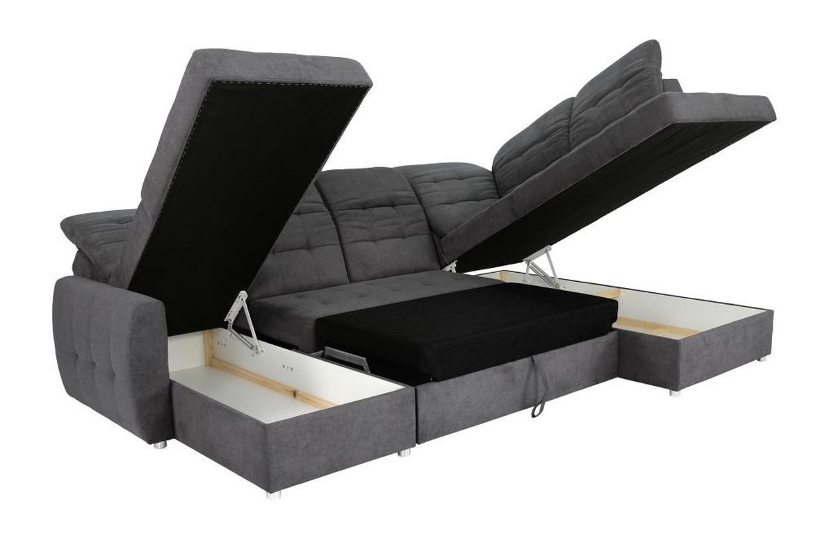 Rohová sedačka ATLAS U, pravá, antracitová,úl.prostor,lůžko - barvy chromu/antracitová, Moderní, kov/dřevo (174/306/207cm)