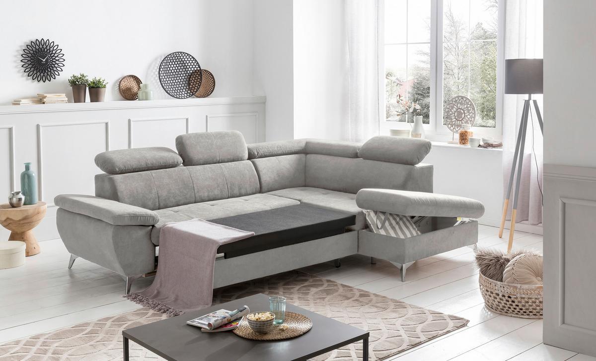 Ecksofa Mit Schlaffunktion Gisele - Chromfarben/Grau, KONVENTIONELL, Textil (256/209cm) - Livetastic