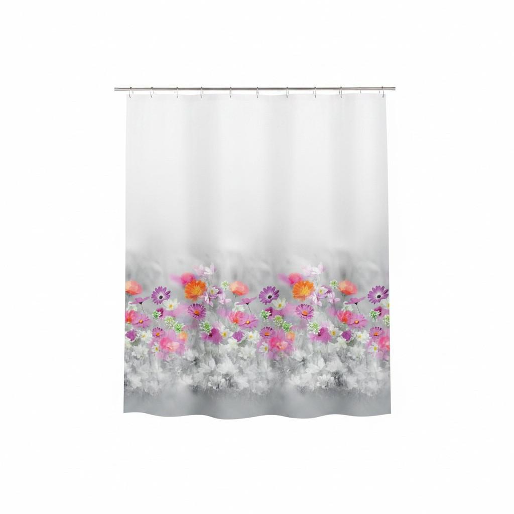 Duschvorhang in Grau/Rosa Textil/Mischgewebe