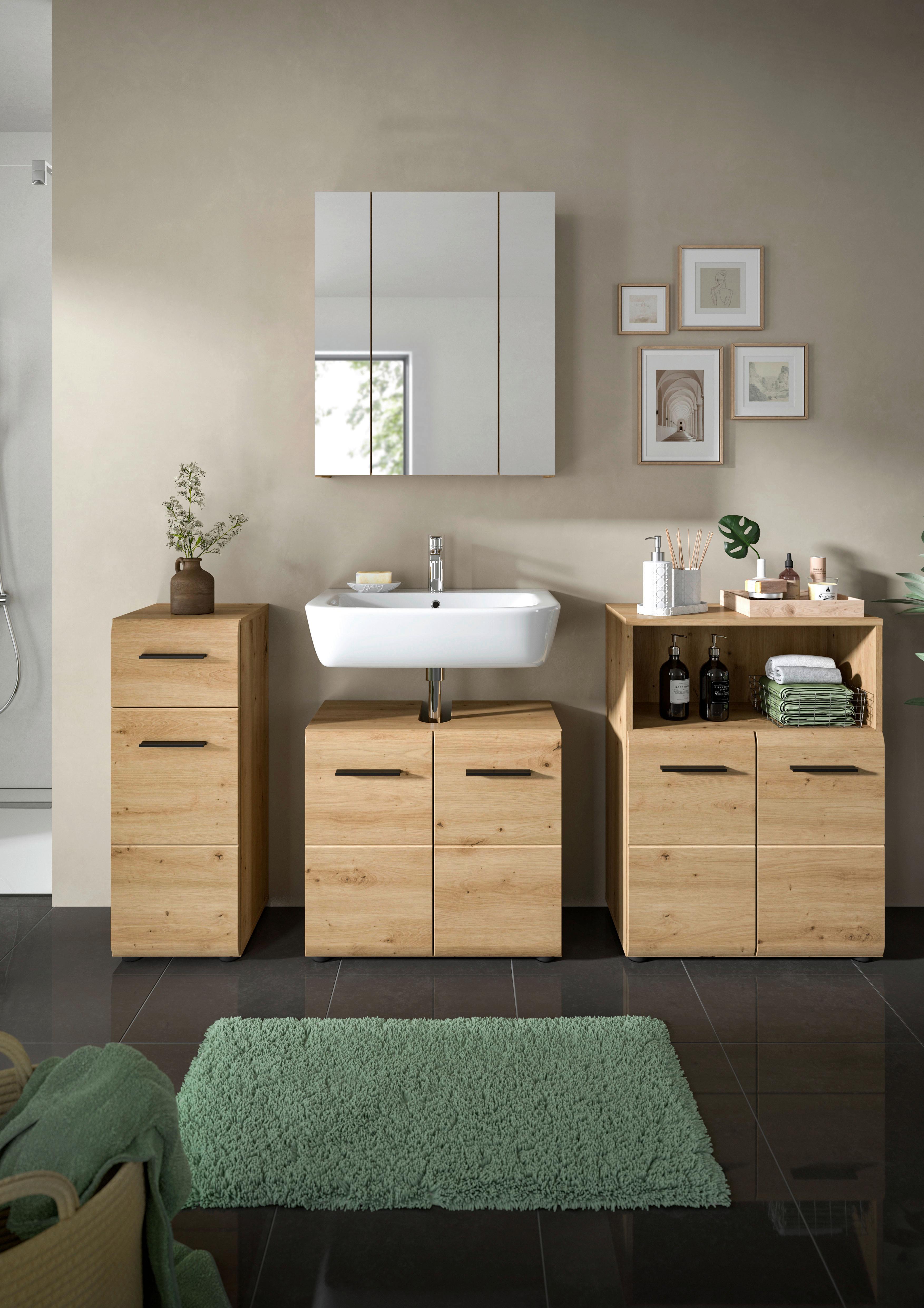 Badezimmer Ice Eiche Artisan Dekor B: 150cm - Schwarz/Eiche Artisan, Basics, Holzwerkstoff (150cm) - MID.YOU