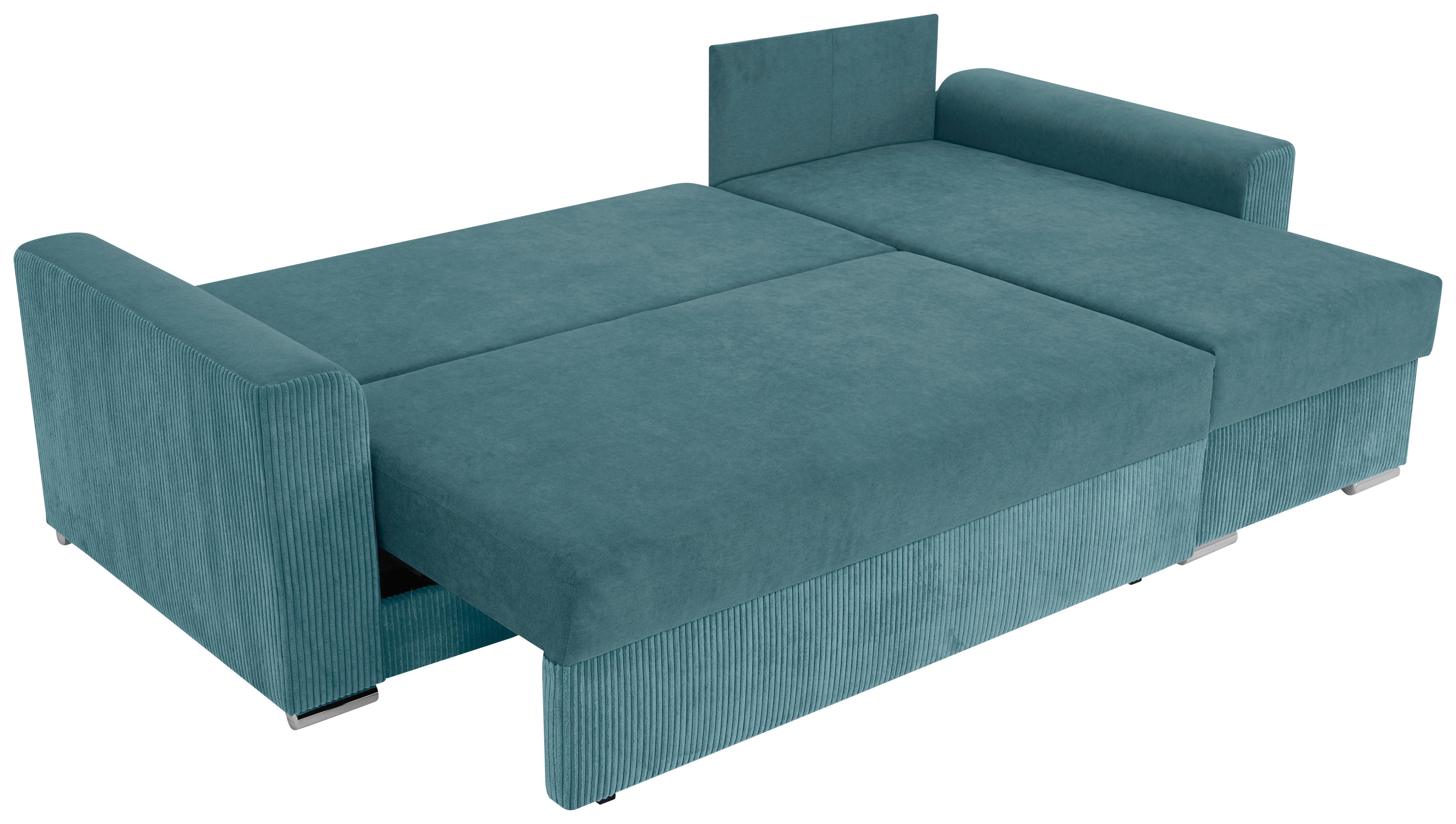 Ecksofa Diever Graublau S: 239x141 cm - Chromfarben/Graublau, Design, Textil (239/141cm) - Livetastic