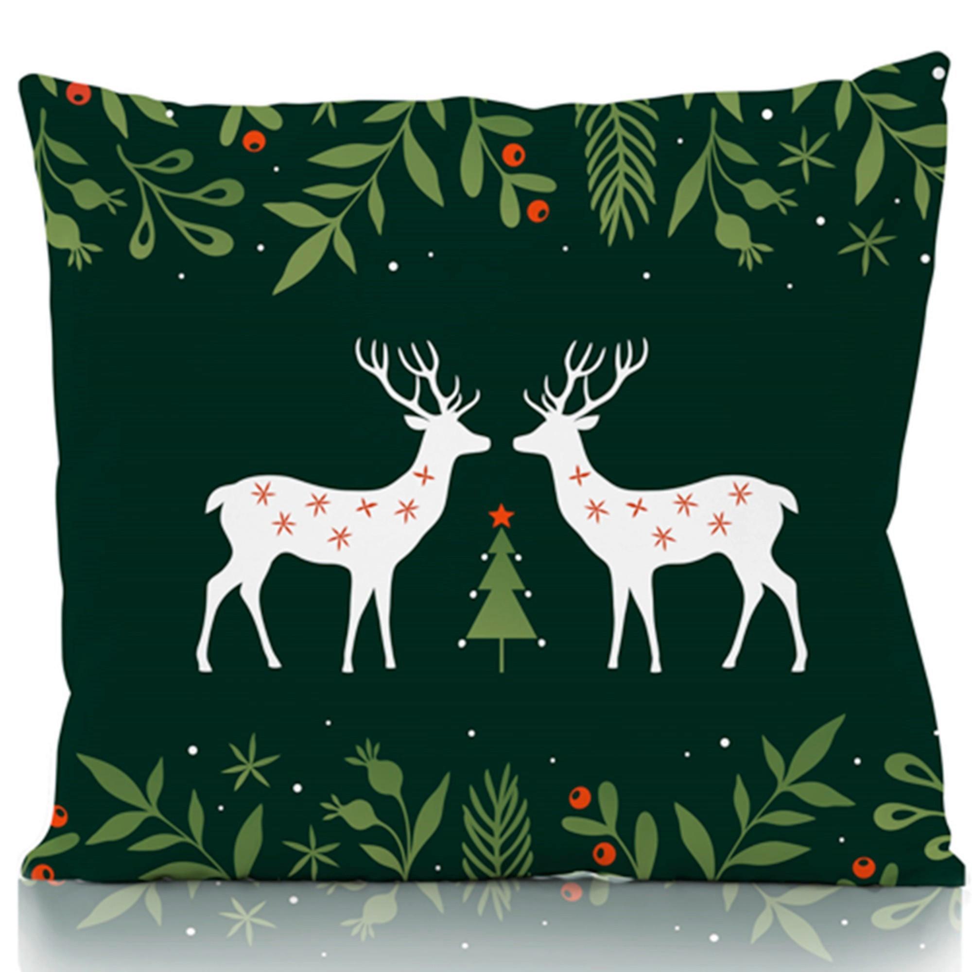 Díszpárnahuzat Reindeer Kb. 45/45cm - piros/erdőzöld, textil (45/45cm)