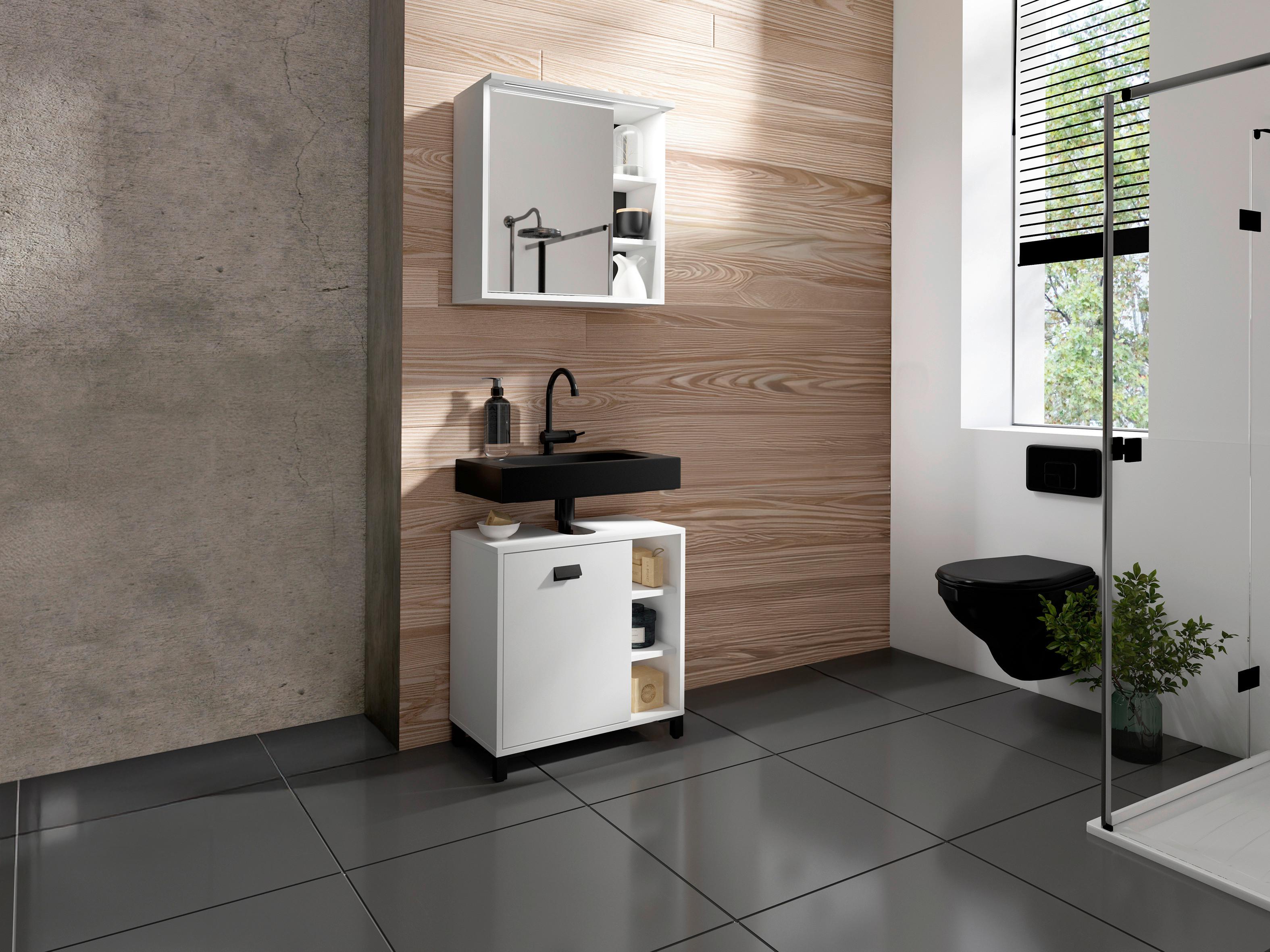 Badezimmer Wellness Weiß/Schwarz B: 60 cm - Schwarz/Weiß, MODERN, Holzwerkstoff/Kunststoff (60cm) - MID.YOU