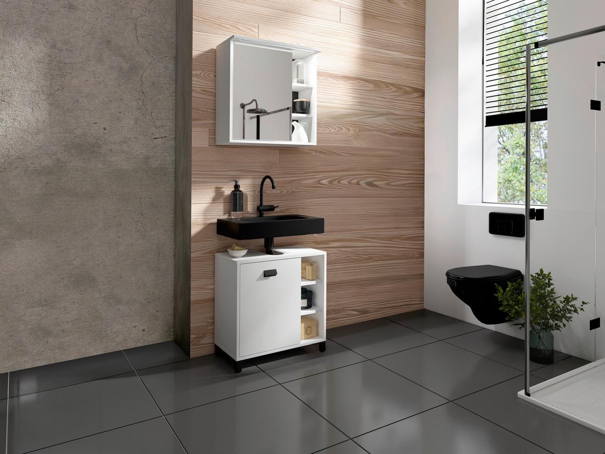 Badezimmer Wellness Weiß/Schwarz B: 60 cm - Schwarz/Weiß, MODERN, Holzwerkstoff/Kunststoff (60cm) - MID.YOU