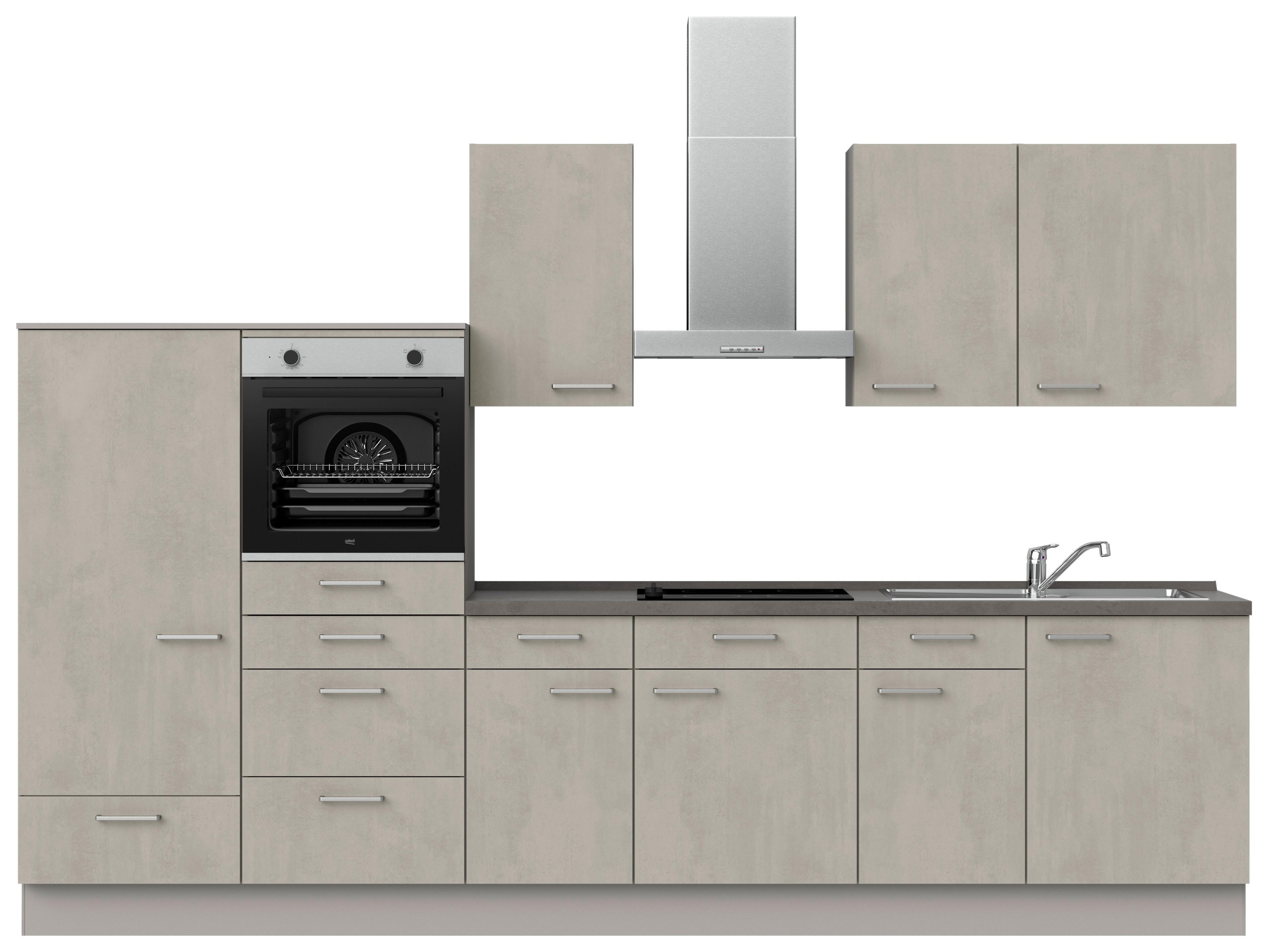 Kuchynská linka 330 cm, betónová sivá - sivá/farba ušľachtilej ocele, Modern, kov/kompozitné drevo (330cm) - Nobilia