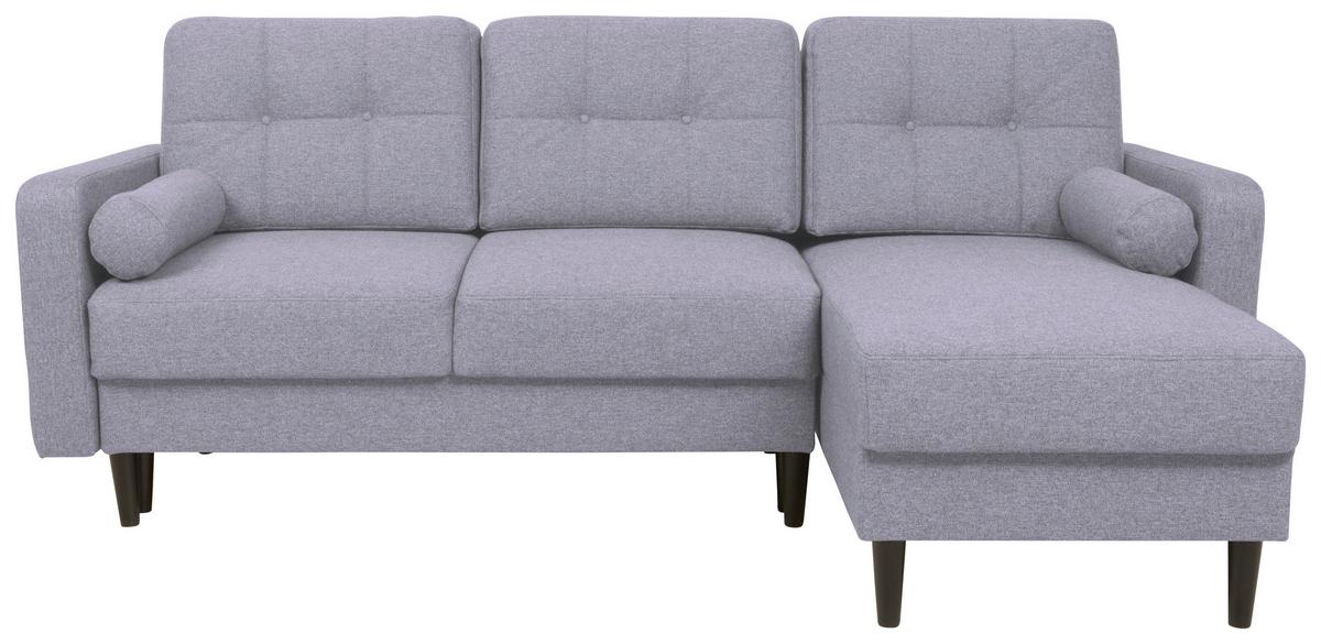 Eckschlafsofa Noret Graublau S: 223/157 cm - Hellgrau/Schwarz, KONVENTIONELL, Textil (223/157cm) - MID.YOU