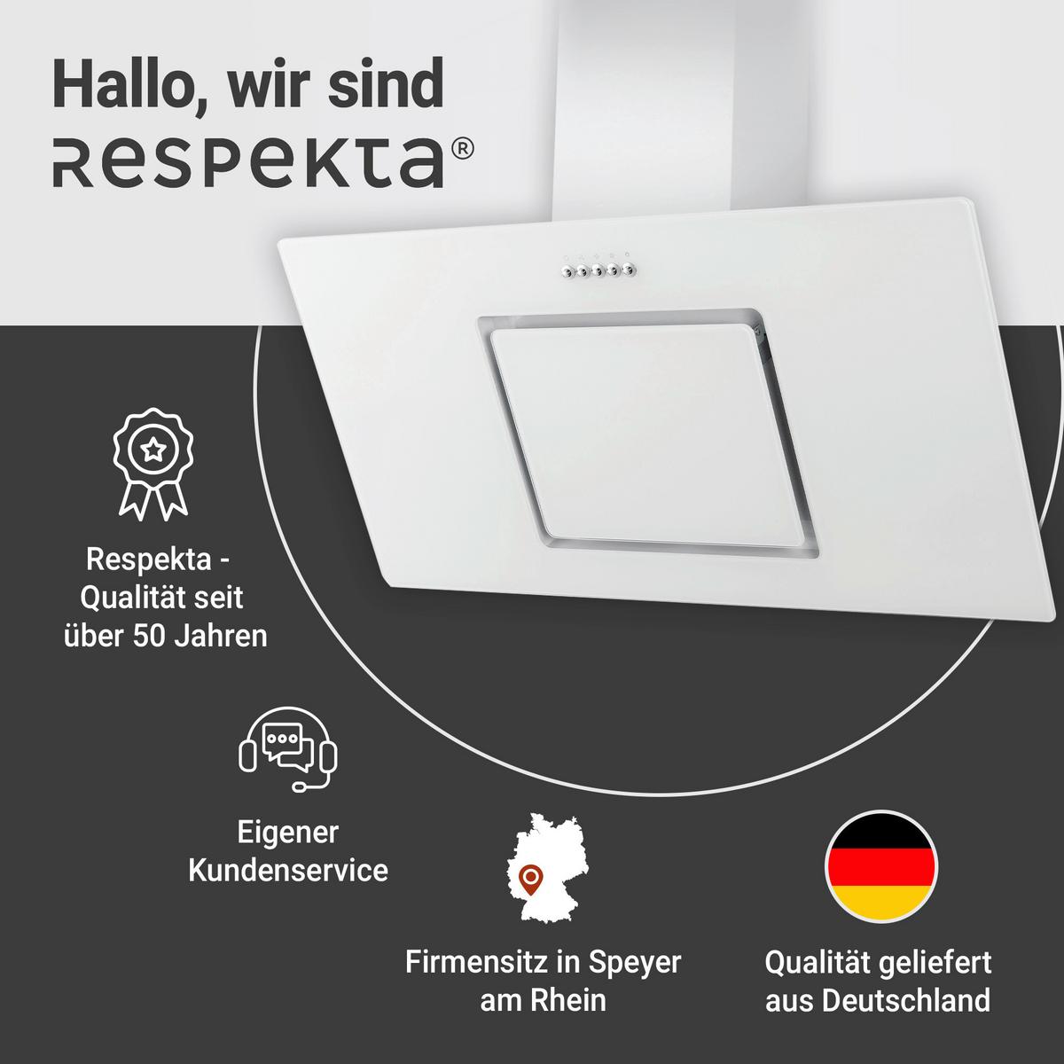 Dunstabzugshaube Svea Weiß B: 90 Cm, Led - Weiß, Trend, Glas/Metall (90/73,9-111,9/37cm) - Respekta