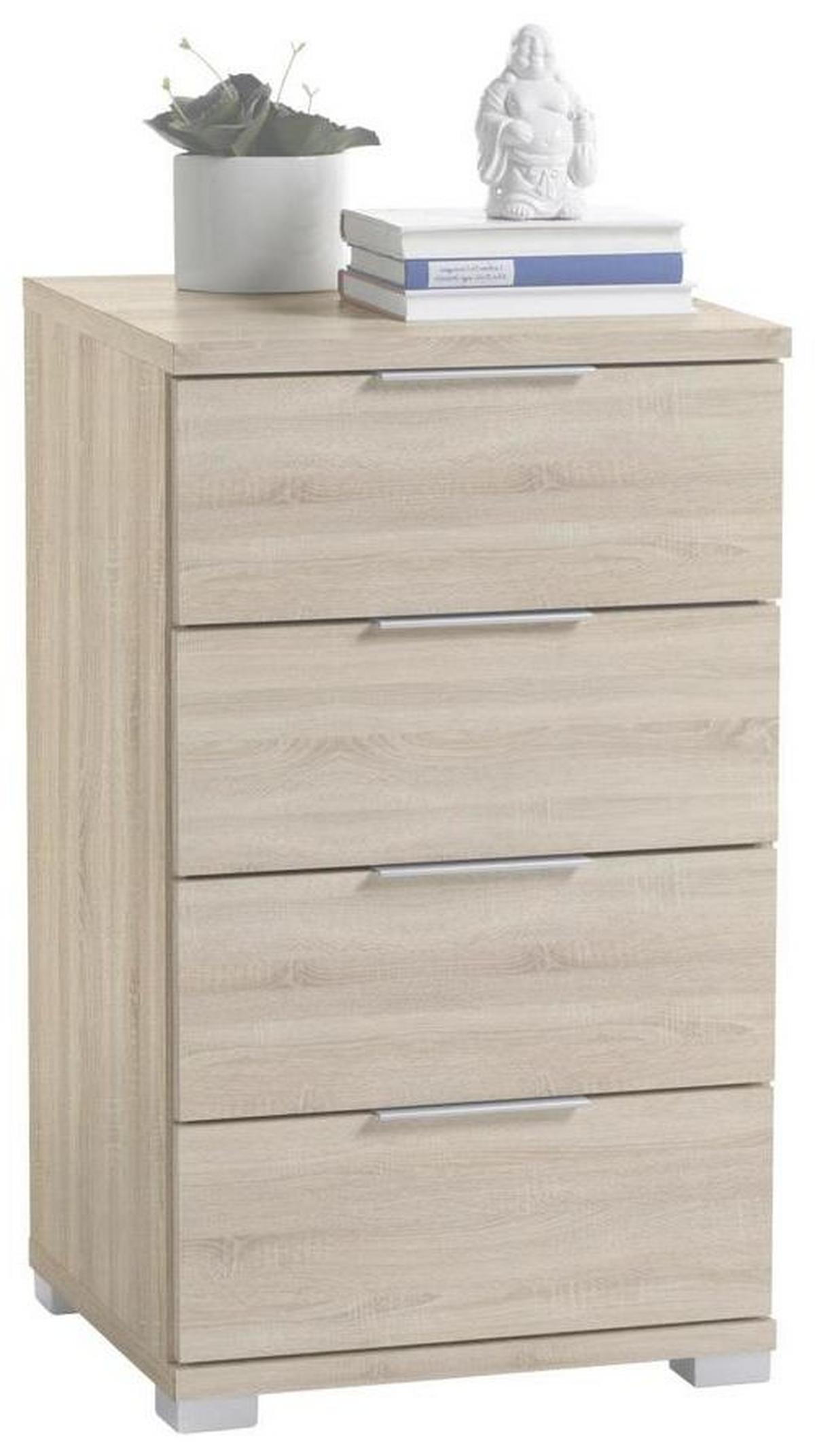 Nočný stolík dub Sonoma 4 zásuvky - farba duba/strieborná, Basics (46/79/42cm) - P & B