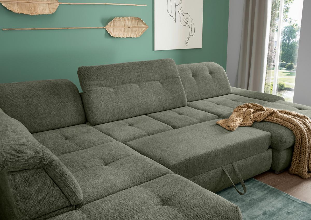 Wohnlandschaft Dalida Dunkelgrün U: 254x376x195 Cm - Chromfarben/Dunkelgrün, Design, Textil (254/376/195cm) - Livetastic