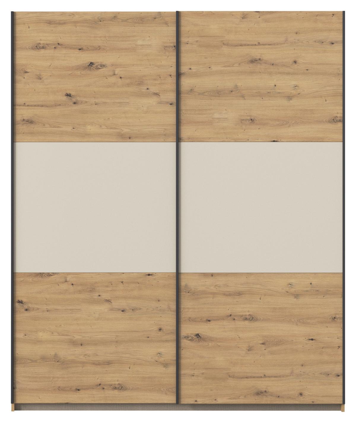 Schwebetürenschrank Neo Champagner Eiche Artisan Dekor - Champagner/Alufarben, MODERN, Holzwerkstoff (175/210/59cm) - Rauch Möbel