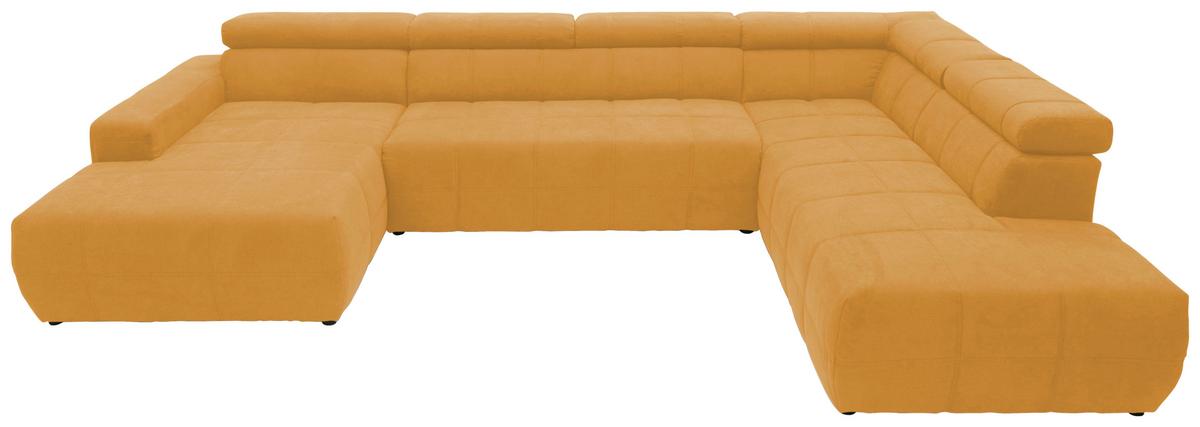 Wohnlandschaft Brandon Kopfteilverstellung Orange - Schwarz/Orange, Design, Textil (175/359/228cm) - MID.YOU