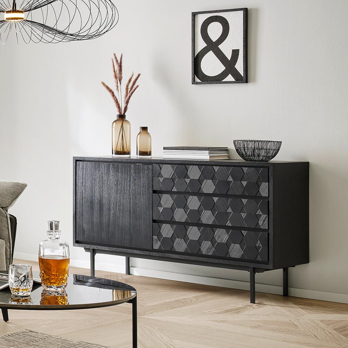 Příborník ROMA černý - černá, Moderní, kov/dřevo (131,5/77/42cm) - Bessagi Home
