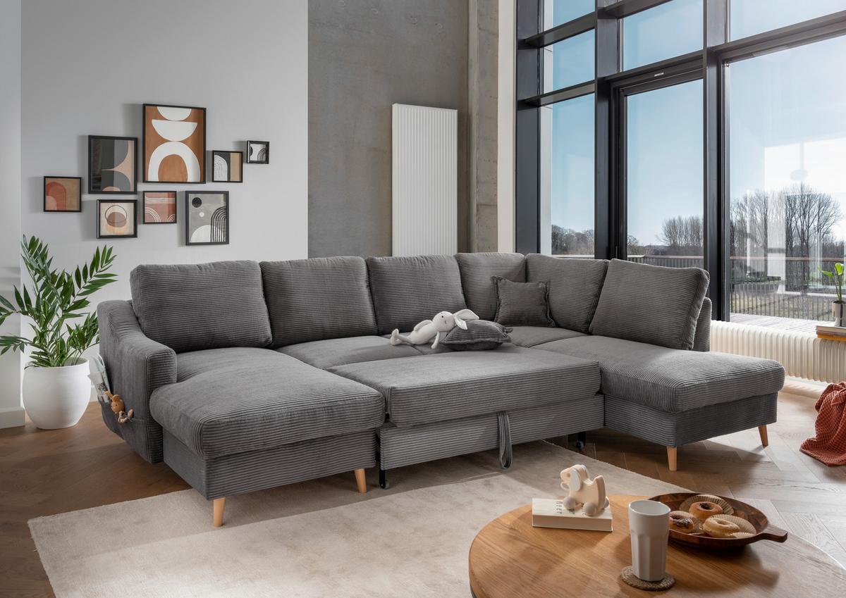 Wohnlandschaft Valentina - Naturfarben/Grau, KONVENTIONELL, Textil (150/301/200cm) - P & B