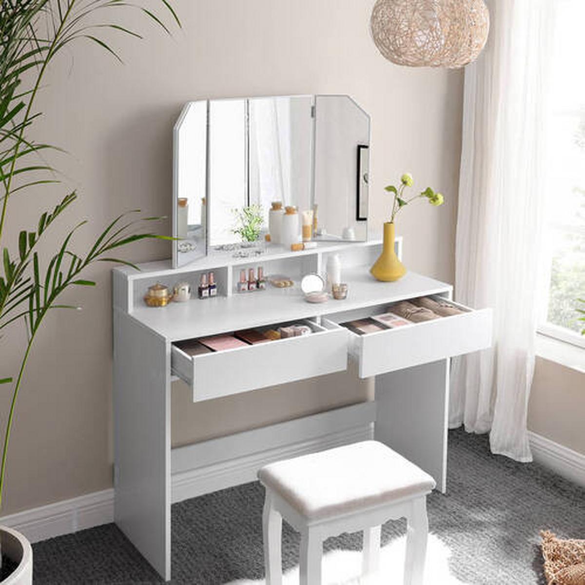 Toaletní stolek š. 100 cm, bílý - bílá, Trend, kompozitní dřevo/sklo (100/40/142cm) - Boxxx