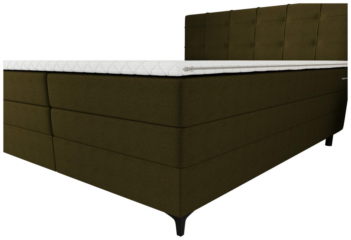 Boxspringbett Mitto mit Topper 180x200 cm - Schwarz/Grün, KONVENTIONELL, Textil/Metall (180/200cm)