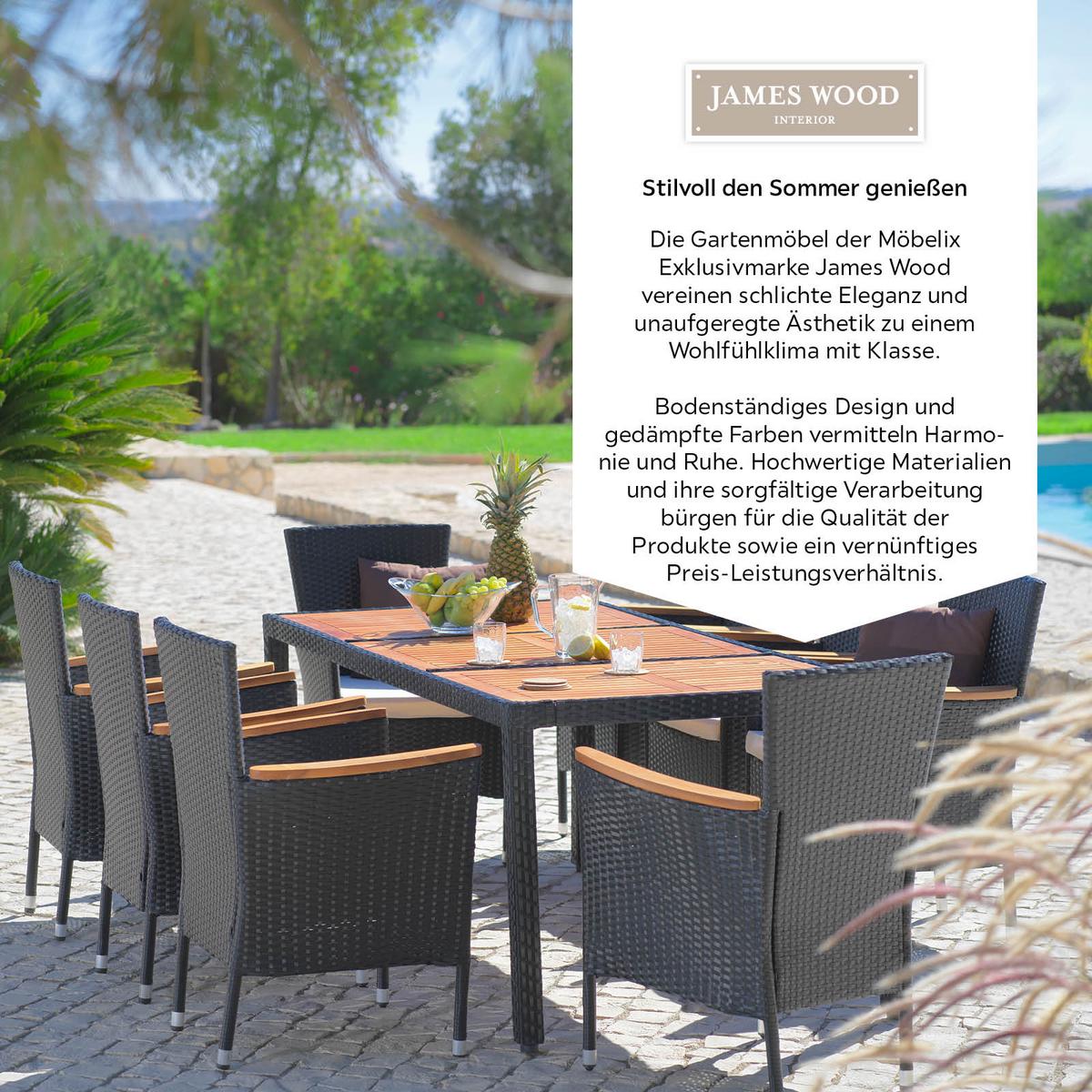 Gartengarnitur 9-Tlg Moa Polyrattan U. Holz mit Kissen - Beige/Schwarz, MODERN, Holz/Kunststoff - James Wood
