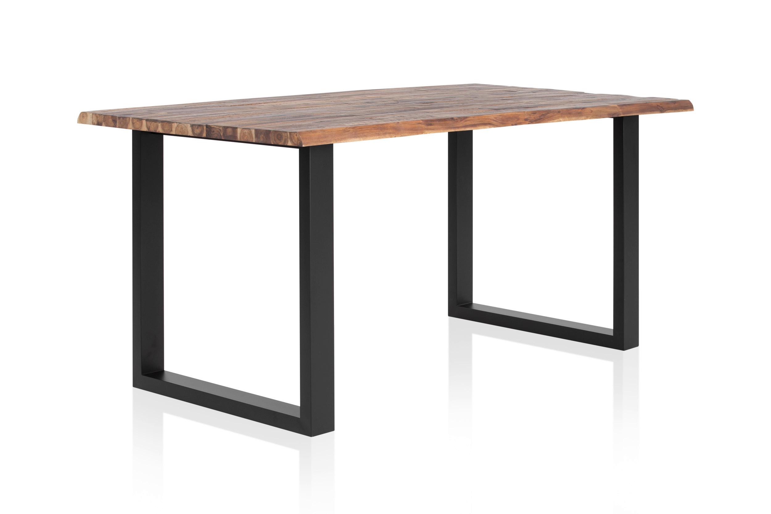 Esstisch Akazie Massiv/schwarz 140x80 - Schwarz/Naturfarben, MODERN, Holz/Metall (140/80/75cm) - Livetastic