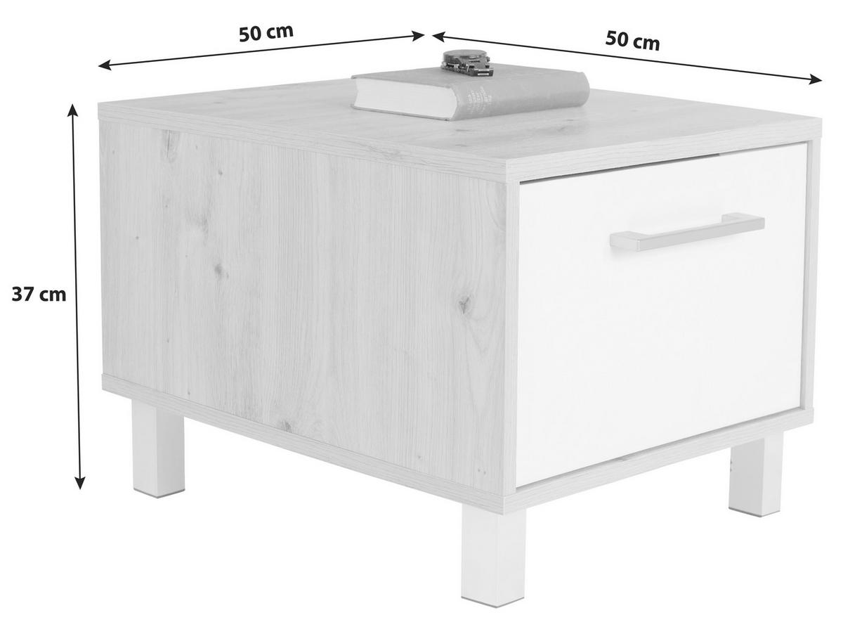 Nachtkästchen Eiche Dekor/weiß H: 37 Cm Box - Eichefarben/Alufarben, MODERN, Holzwerkstoff (50/37/50cm) - Ondega