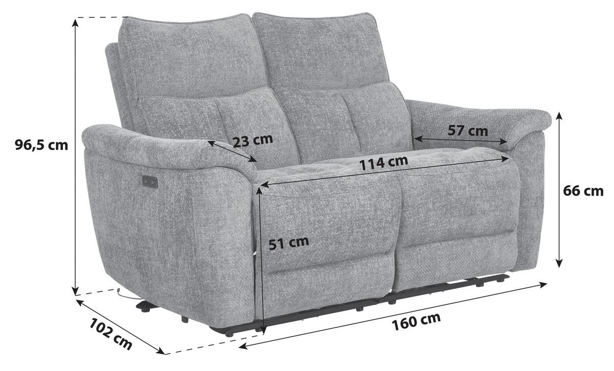 2-Sitzer-Sofa Tokio mit Relaxfunktion Grau B: 160 cm - Grau, MODERN, Holz/Textil (160/96,5/102cm)