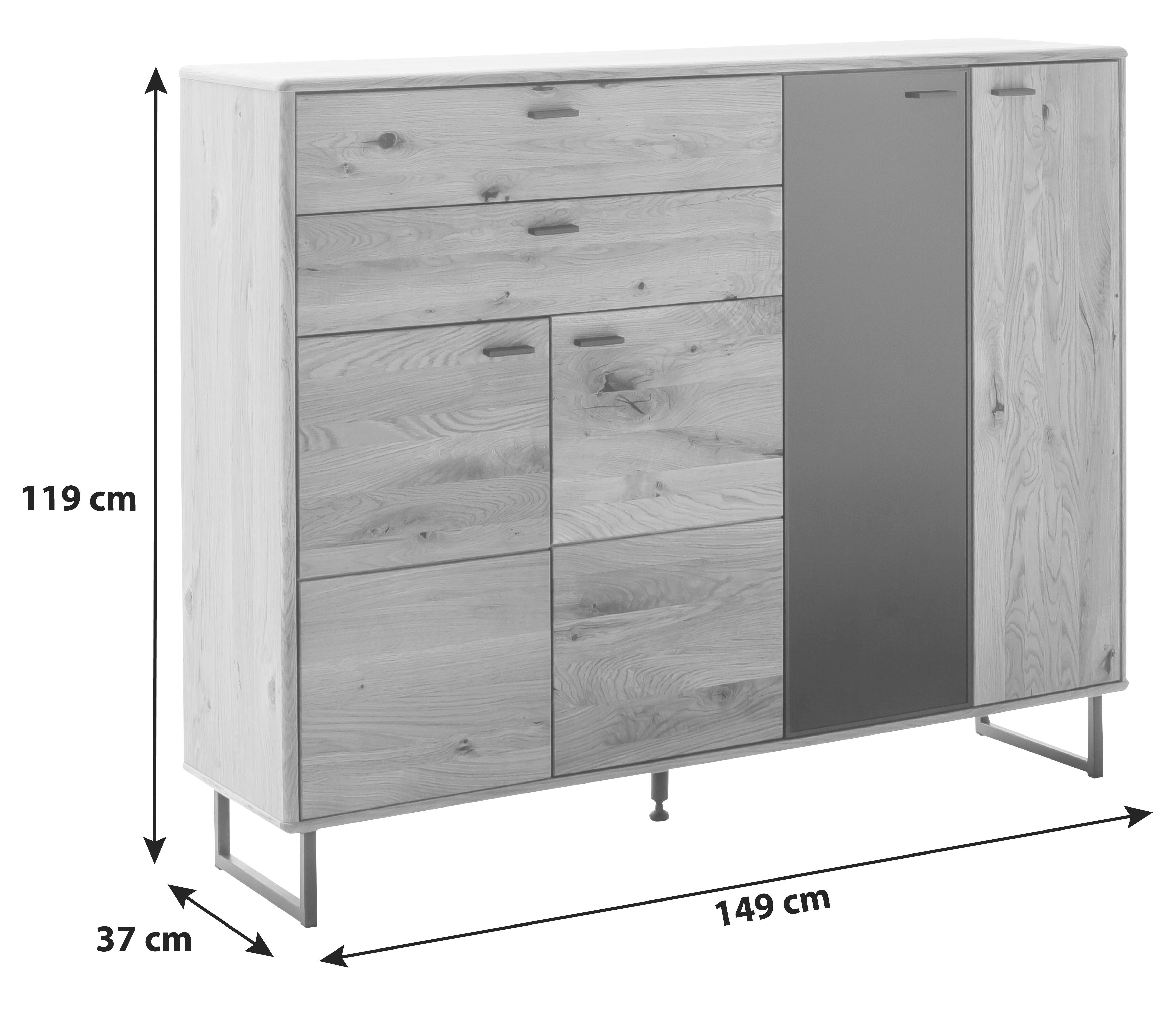 Highboard Arezzo Wildeiche/Anthrazit B: 149 cm - Wildeiche/Anthrazit, Design, Glas/Holz (149/119/37cm) - MID.YOU