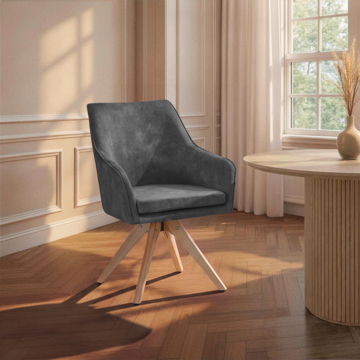 Polsterstuhl Lisa Samt Schwarz Echtholz Beine - Schwarz/Naturfarben, KONVENTIONELL, Holz/Textil (62/83/63cm)