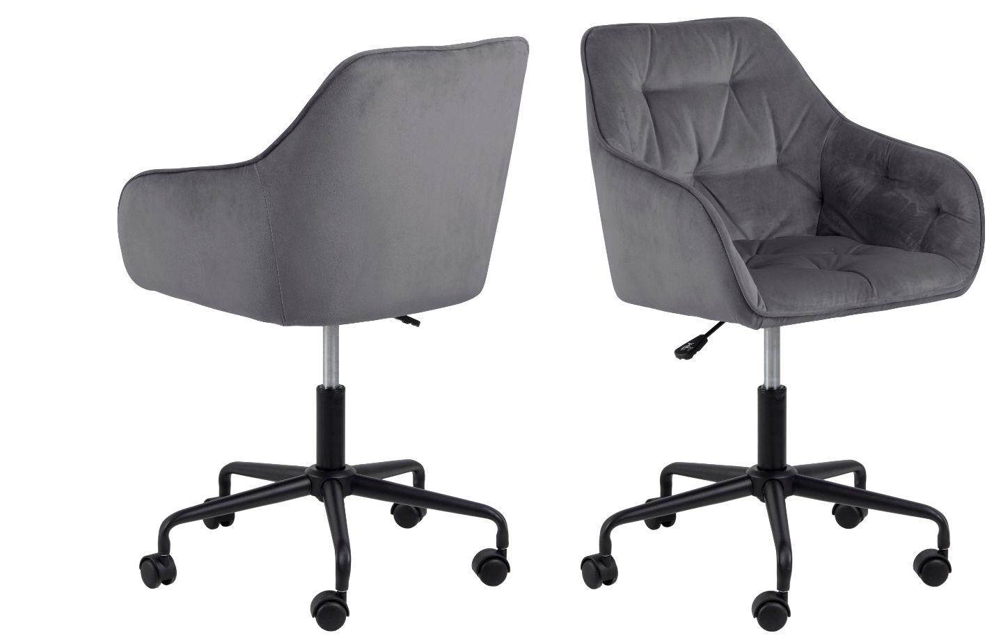 Kancelářská Židle Brooke B: Tmavěšedá, Samet - černá/tmavě šedá, Design, kov/textil (59/88,5/58,5cm)