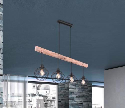 Hängeleuchte Theodor H: 120 cm 4-Flammig - Schwarz/Naturfarben, Natur, Holz/Metall (85/18cm) - Globo