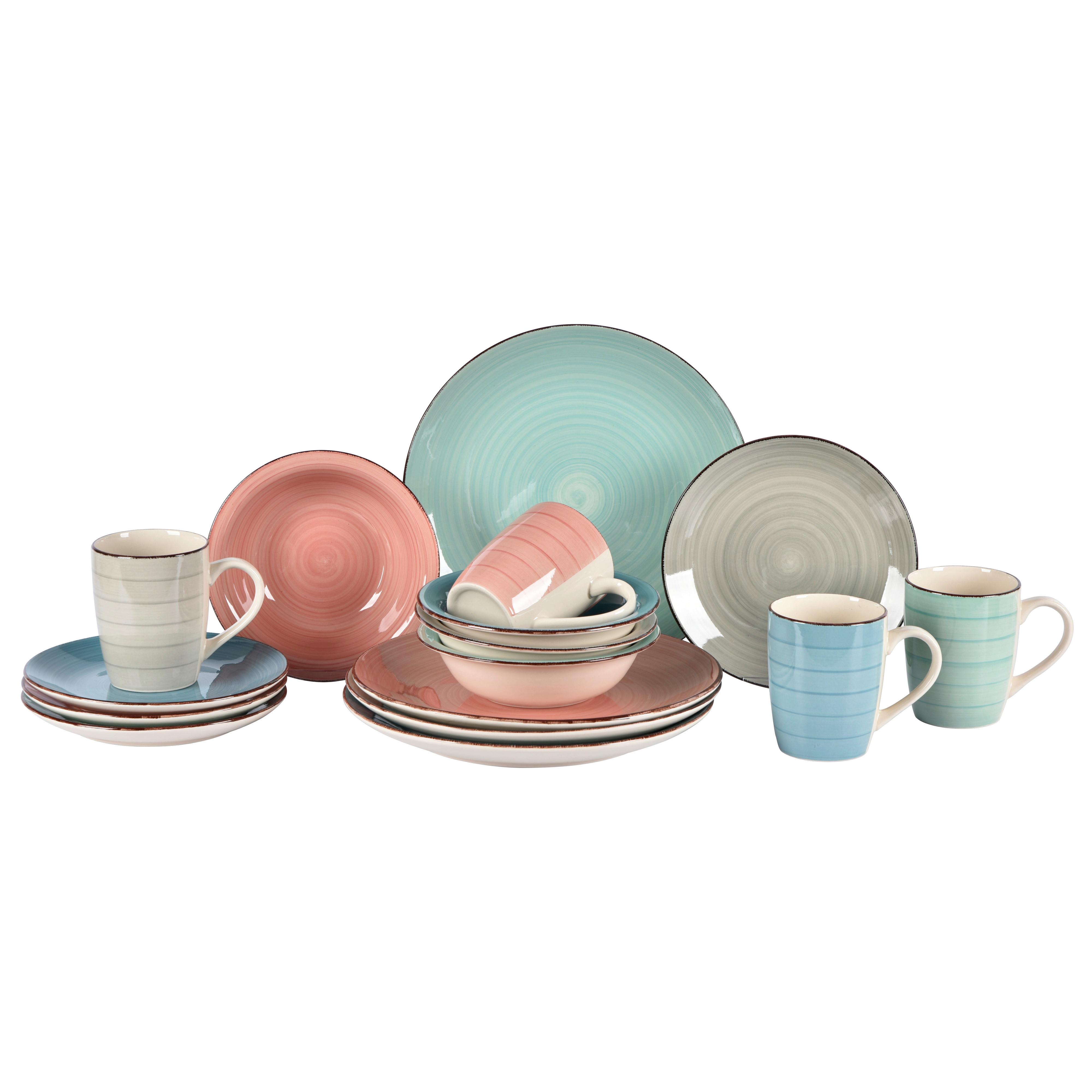Kombinovaná souprava Verona, 16-dílná pro 4 osoby - šedá/pink, Konvenční, keramika - Modern Living