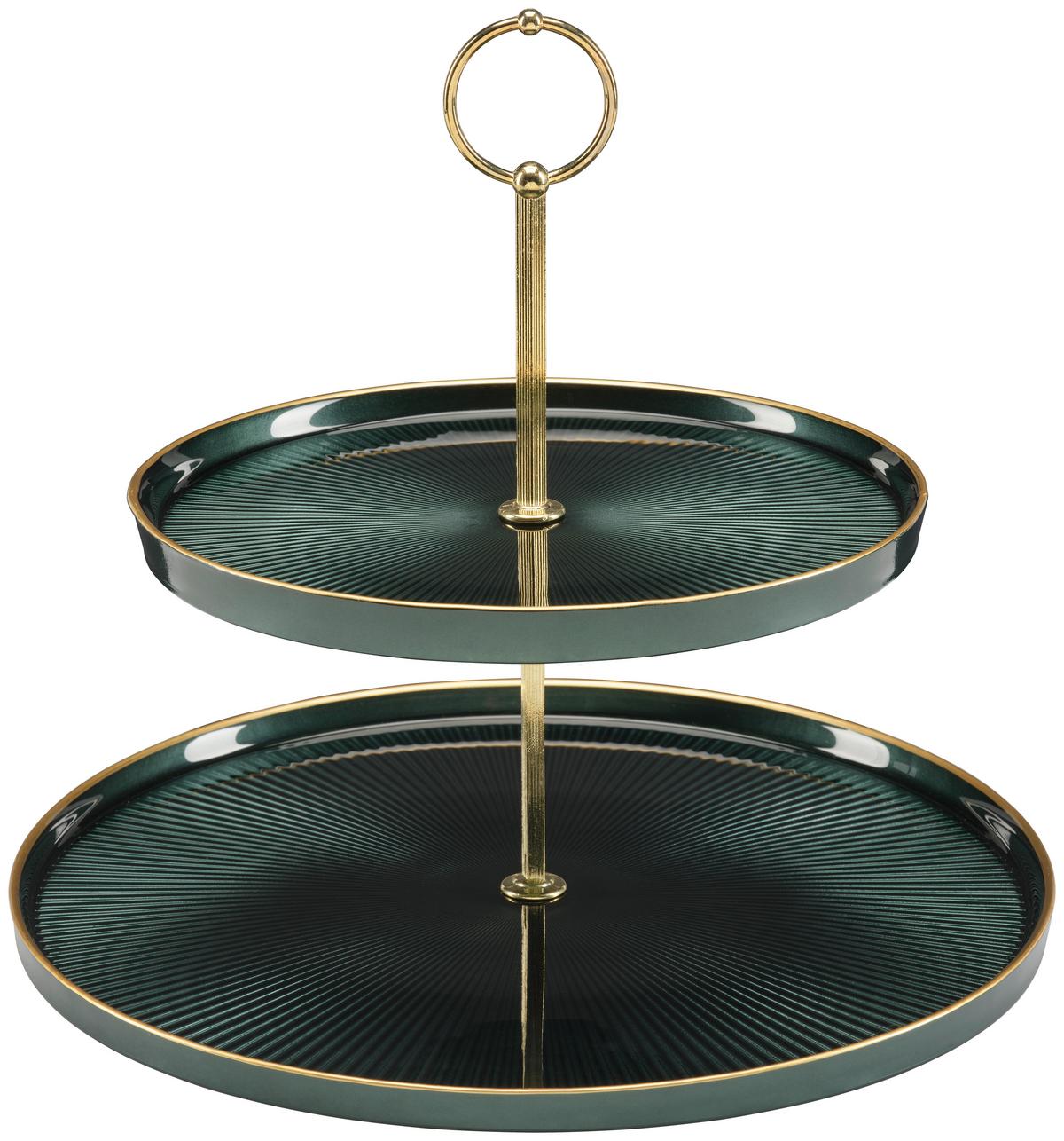 Etagere Filipa - Dunkelgrün/Goldfarben, Design, Glas/Metall (28+21cm) - Luca Bessoni