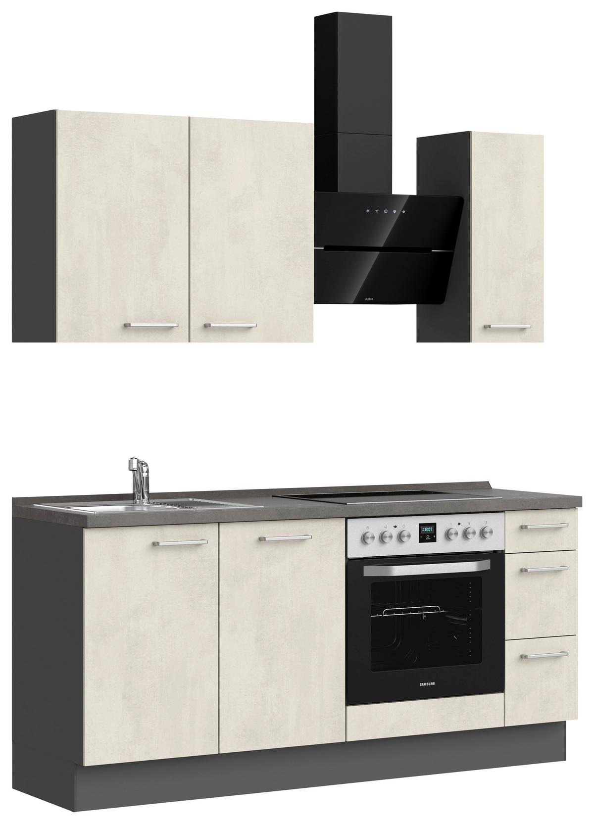 Kuchynská linka 180CM biely betón/ bridlicová šedá - biela/farba ušľachtilej ocele, Modern, kov/kompozitné drevo (180cm) - Nobilia